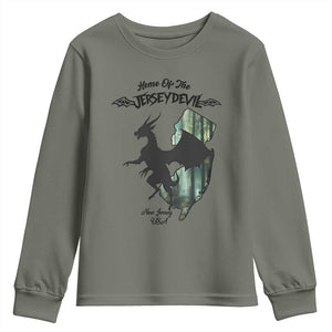 Home Of The Jersey Devil Youth Sweatshirt Cryptid Gift TS12 Military Green Print Your Wear