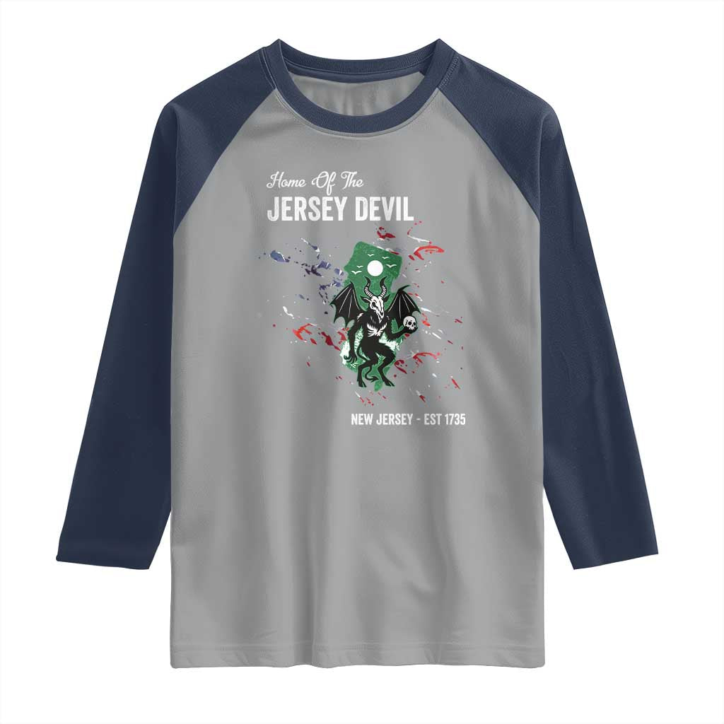 Jersey Devil Raglan Shirt Home Of New Jersey Est 1735 Cryptid Gift TS12 Sport Gray Navy Print Your Wear