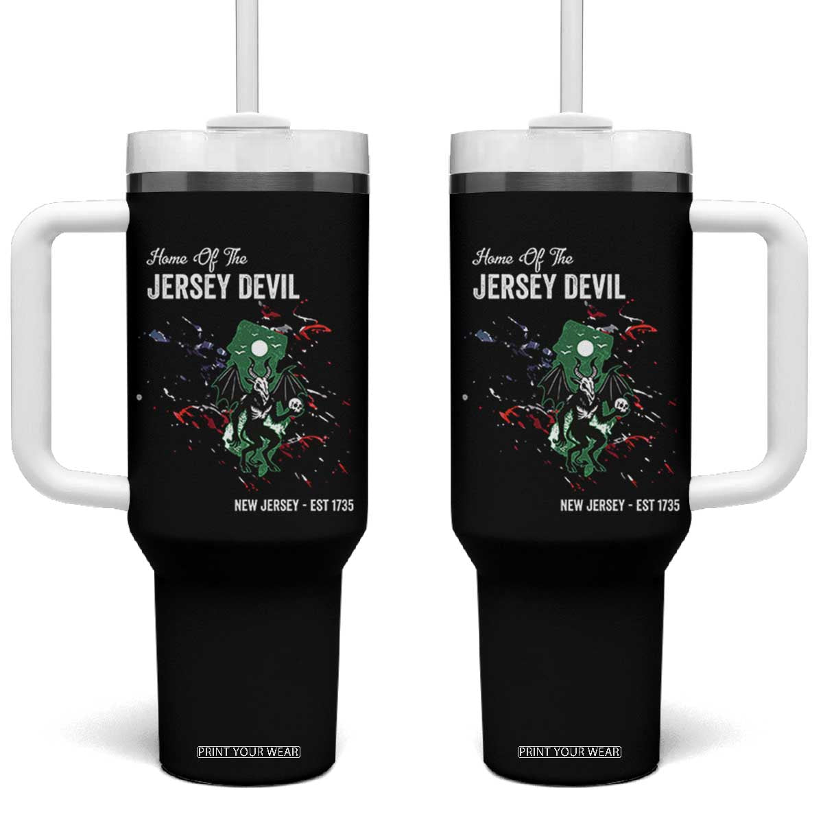 Jersey Devil Tumbler With Handle Home Of New Jersey Est 1735 Cryptid Gift TS12 One Size: 40 oz Black Print Your Wear