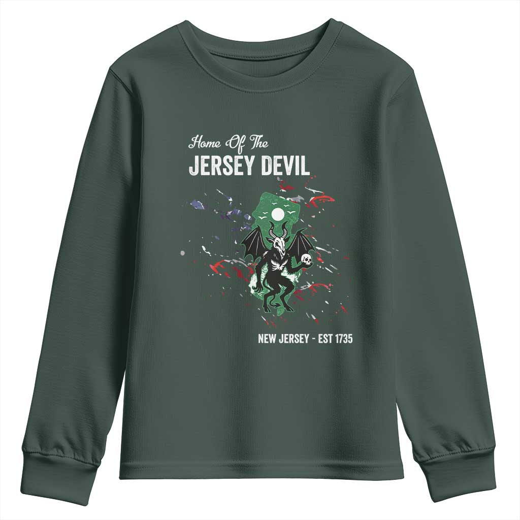 Jersey Devil Youth Sweatshirt Home Of New Jersey Est 1735 Cryptid Gift TS12 Dark Forest Green Print Your Wear