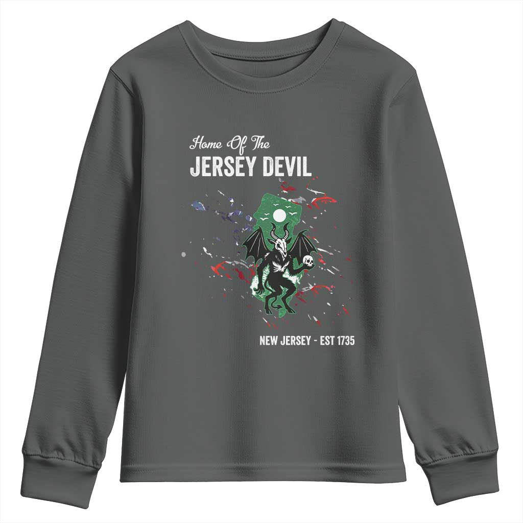 Jersey Devil Youth Sweatshirt Home Of New Jersey Est 1735 Cryptid Gift TS12 Dark Heather Print Your Wear