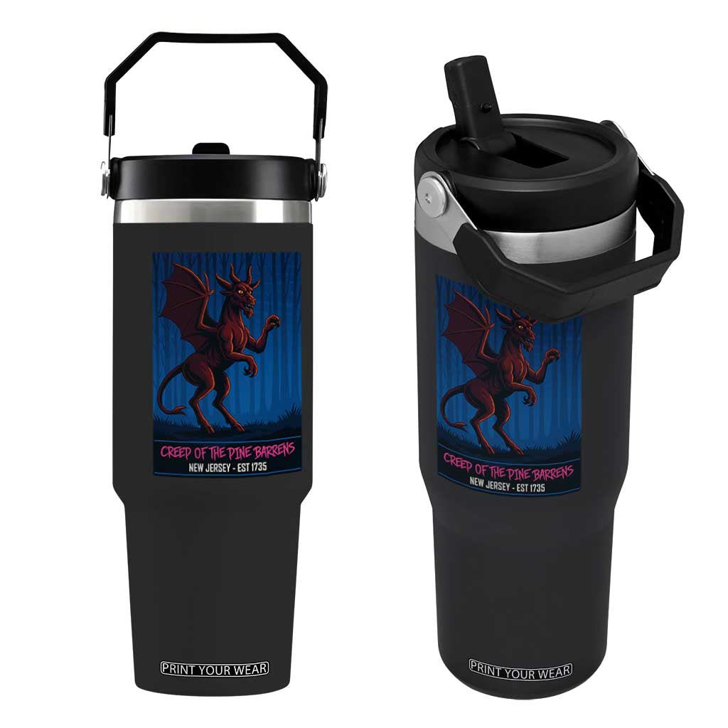 Jersey Devil Flip Straw Tumbler Creep Of The Pine Barrens New Jersey Est 1735 TS12 One Size: 30 oz Black Print Your Wear