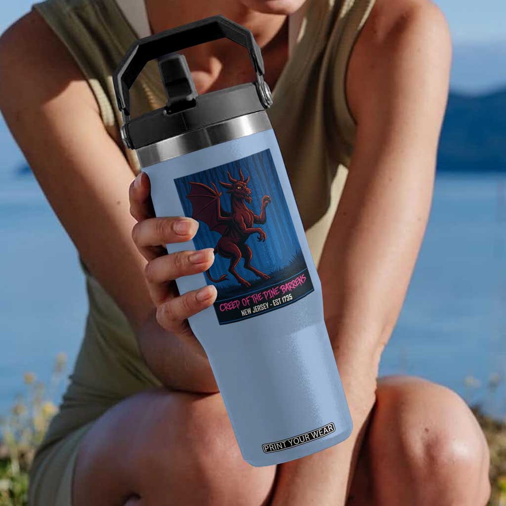 Jersey Devil Flip Straw Tumbler Creep Of The Pine Barrens New Jersey Est 1735 TS12 One Size: 30 oz Light Blue Print Your Wear