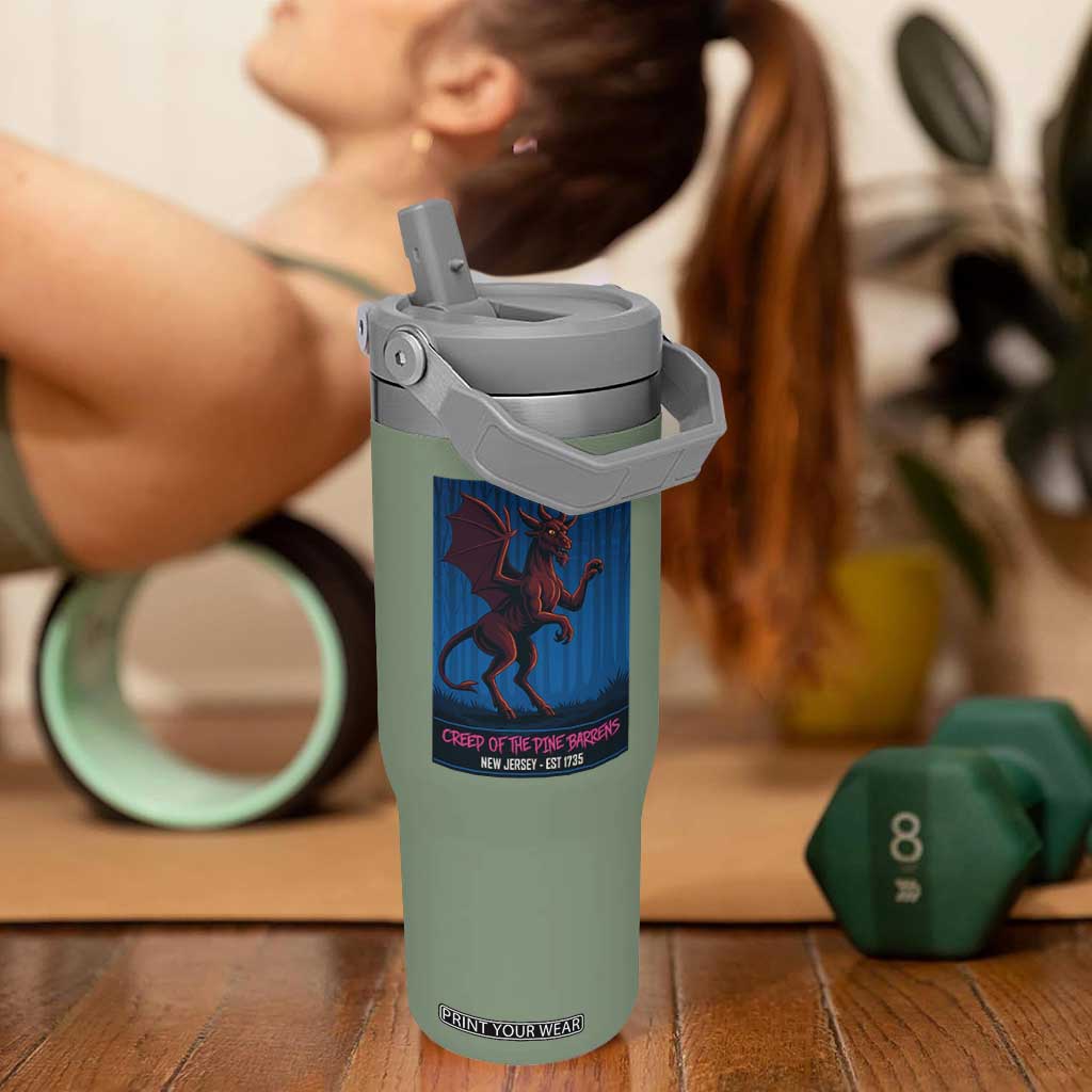 Jersey Devil Flip Straw Tumbler Creep Of The Pine Barrens New Jersey Est 1735 TS12 One Size: 30 oz Moss Green Print Your Wear