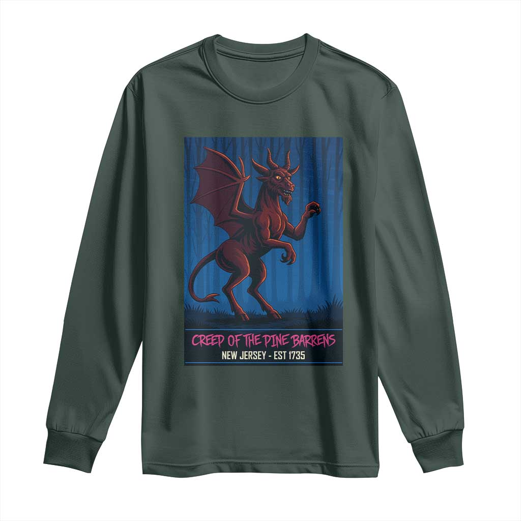 Jersey Devil Long Sleeve Shirt Creep Of The Pine Barrens New Jersey Est 1735 TS12 Dark Forest Green Print Your Wear