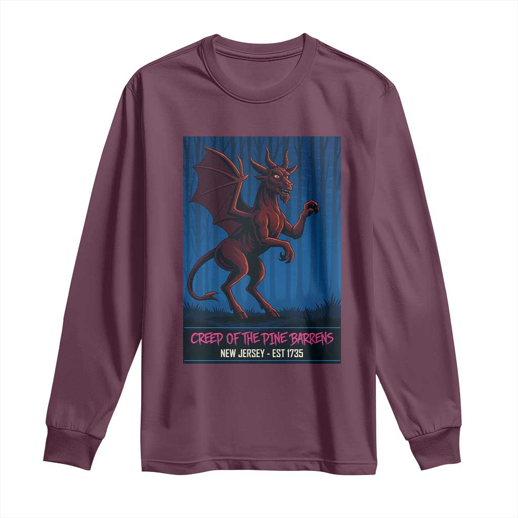 Jersey Devil Long Sleeve Shirt Creep Of The Pine Barrens New Jersey Est 1735 TS12 Maroon Print Your Wear