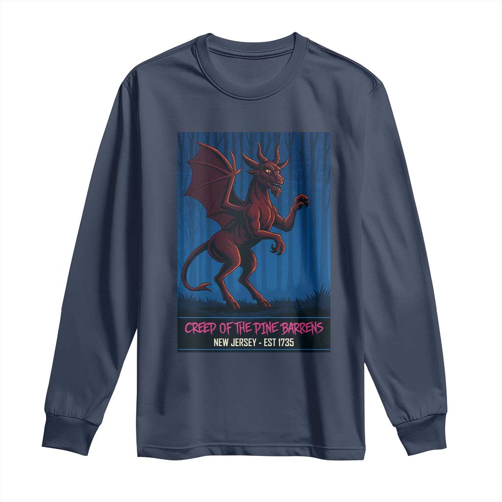 Jersey Devil Long Sleeve Shirt Creep Of The Pine Barrens New Jersey Est 1735 TS12 Navy Print Your Wear