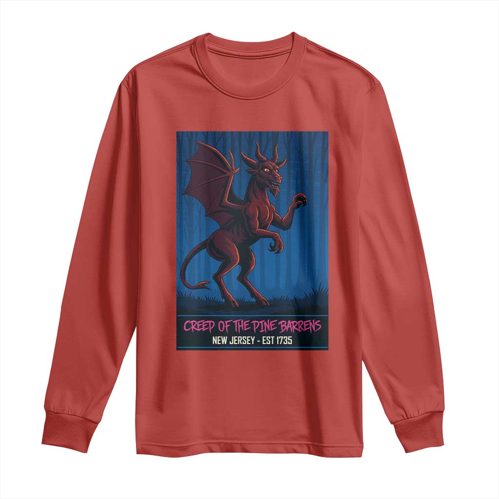 Jersey Devil Long Sleeve Shirt Creep Of The Pine Barrens New Jersey Est 1735 TS12 Red Print Your Wear
