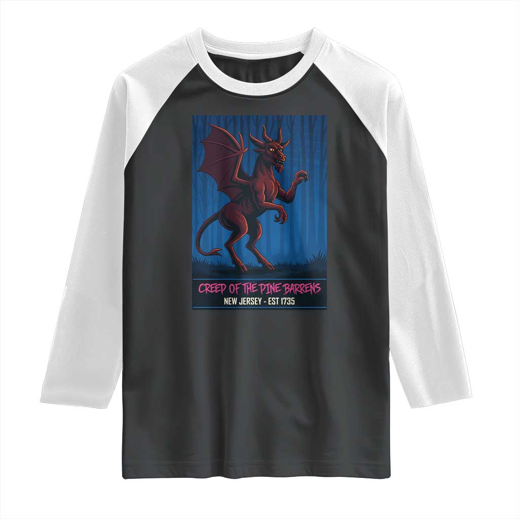Jersey Devil Raglan Shirt Creep Of The Pine Barrens New Jersey Est 1735 TS12 Black White Print Your Wear