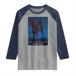 Jersey Devil Raglan Shirt Creep Of The Pine Barrens New Jersey Est 1735 TS12 Sport Gray Navy Print Your Wear