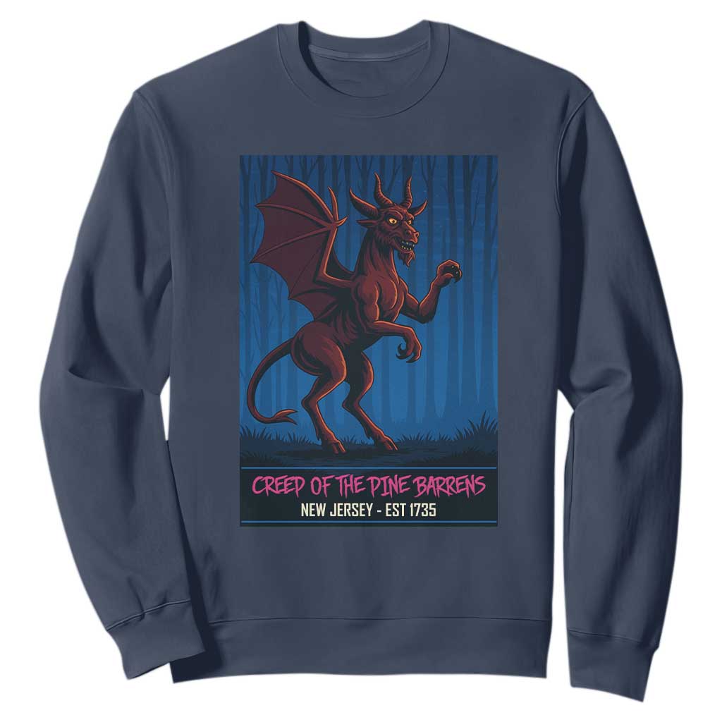 Jersey Devil Sweatshirt Creep Of The Pine Barrens New Jersey Est 1735 TS12 Navy Print Your Wear