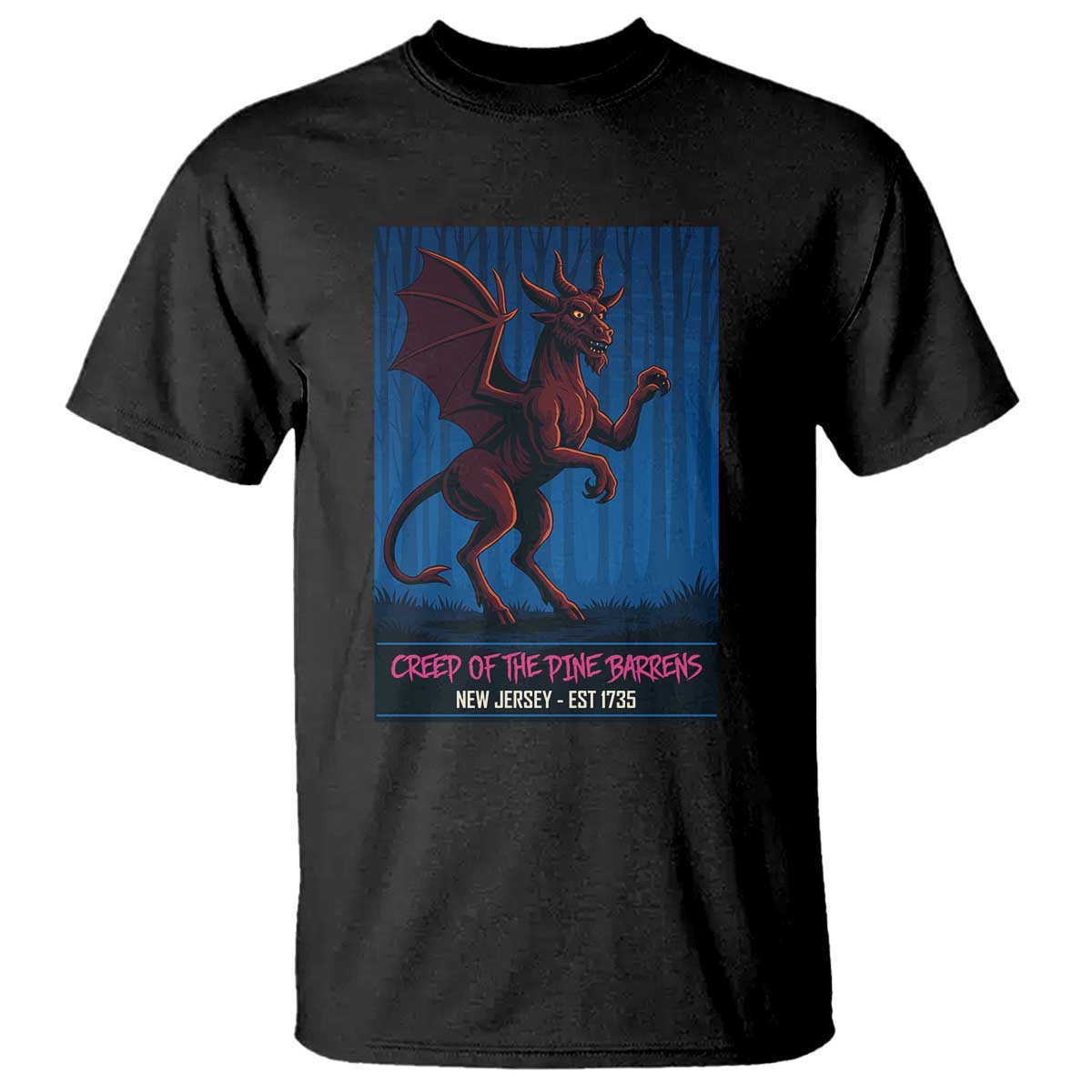 Jersey Devil T Shirt Creep Of The Pine Barrens New Jersey Est 1735 TS12 Black Print Your Wear