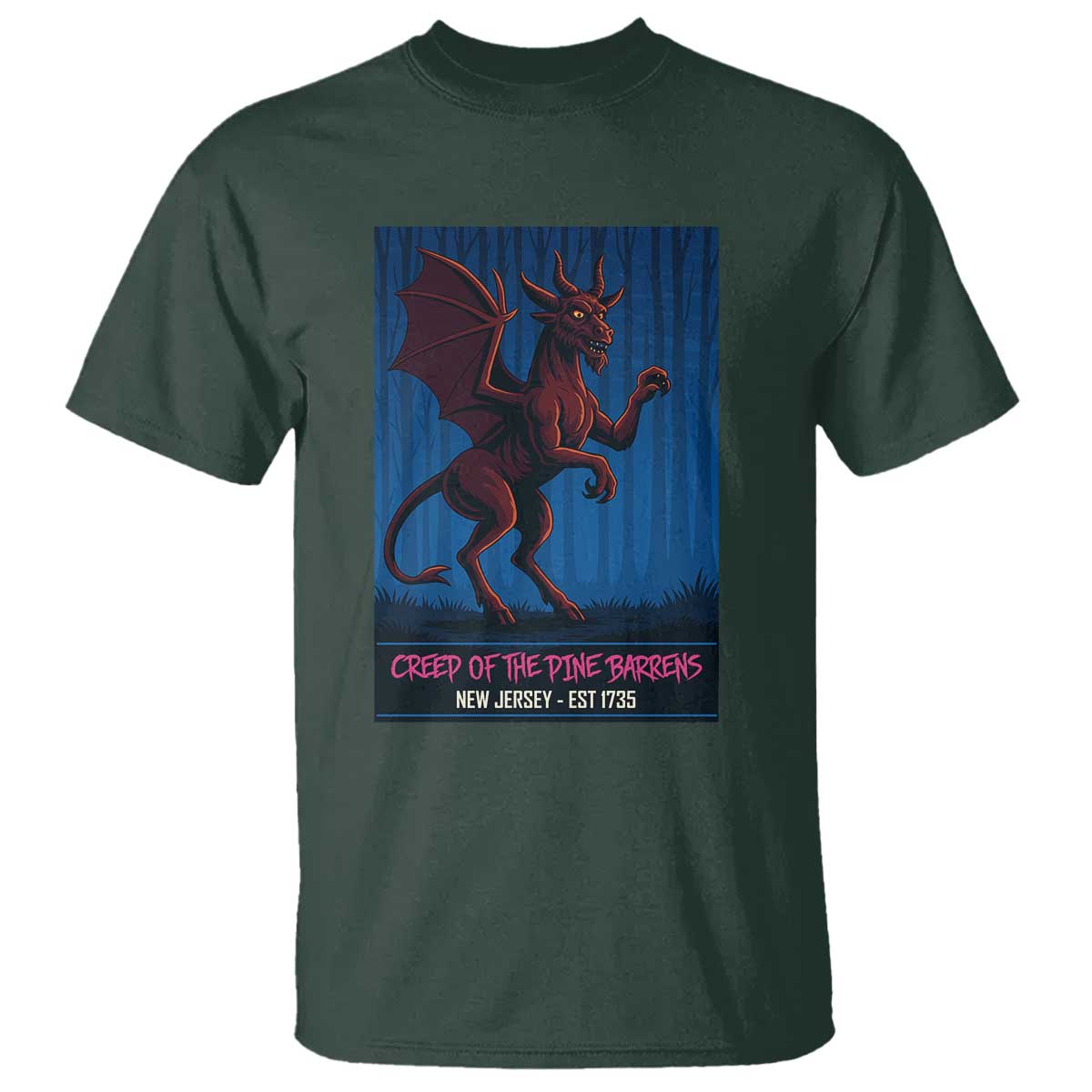 Jersey Devil T Shirt Creep Of The Pine Barrens New Jersey Est 1735 TS12 Dark Forest Green Print Your Wear