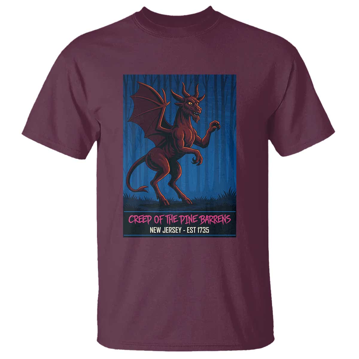 Jersey Devil T Shirt Creep Of The Pine Barrens New Jersey Est 1735 TS12 Maroon Print Your Wear