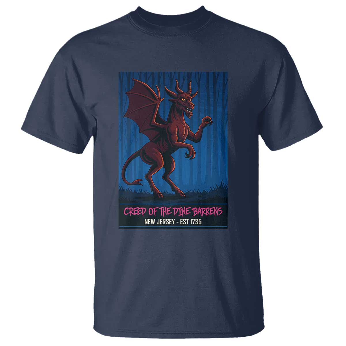 Jersey Devil T Shirt Creep Of The Pine Barrens New Jersey Est 1735 TS12 Navy Print Your Wear