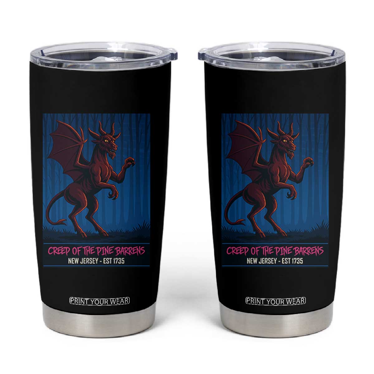 Jersey Devil Tumbler Cup Creep Of The Pine Barrens New Jersey Est 1735 TS12 Black Print Your Wear
