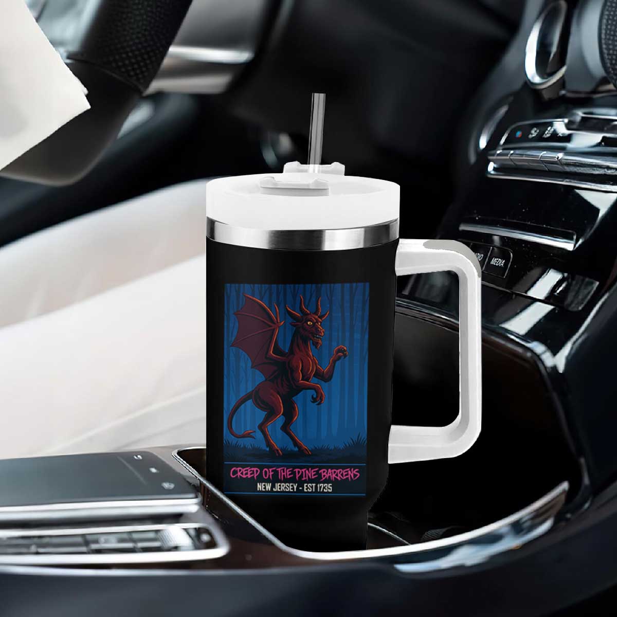 Jersey Devil Tumbler With Handle Creep Of The Pine Barrens New Jersey Est 1735 TS12 Print Your Wear
