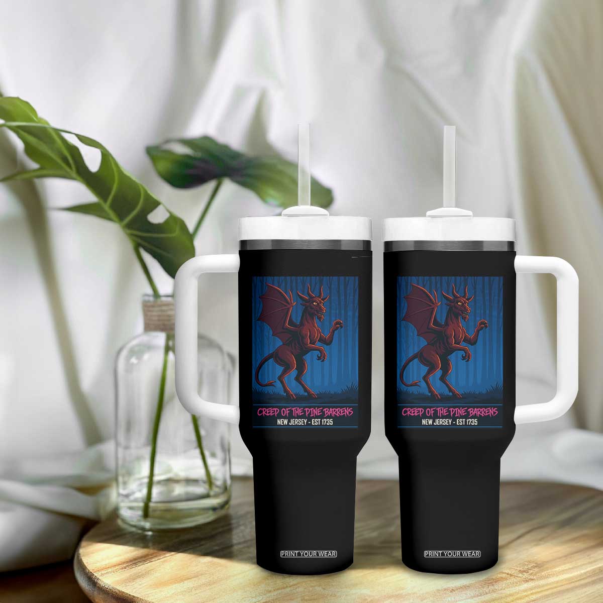 Jersey Devil Tumbler With Handle Creep Of The Pine Barrens New Jersey Est 1735 TS12 Print Your Wear