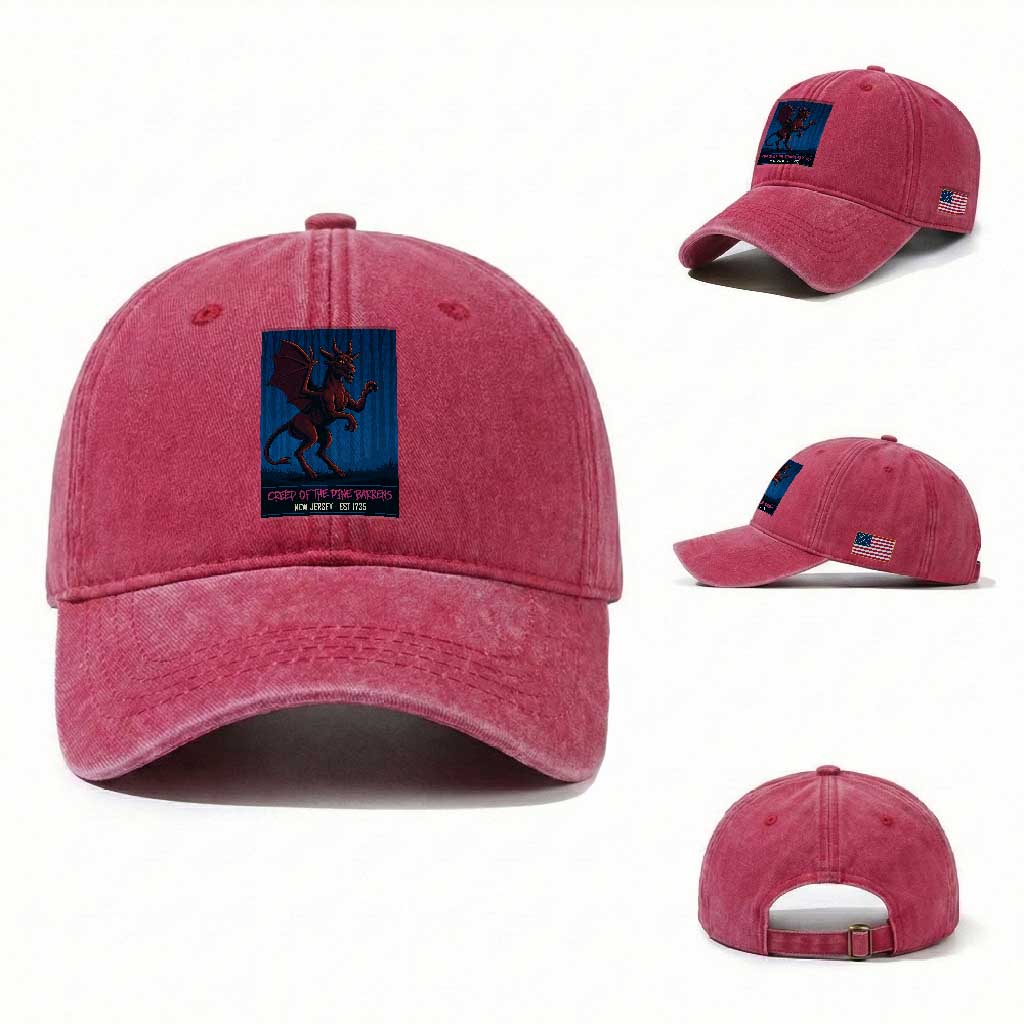 Jersey Devil Washed Cotton Baseball Cap Creep Of The Pine Barrens New Jersey Est 1735 TS12 Washed Cap Universal Fit Red Print Your Wear