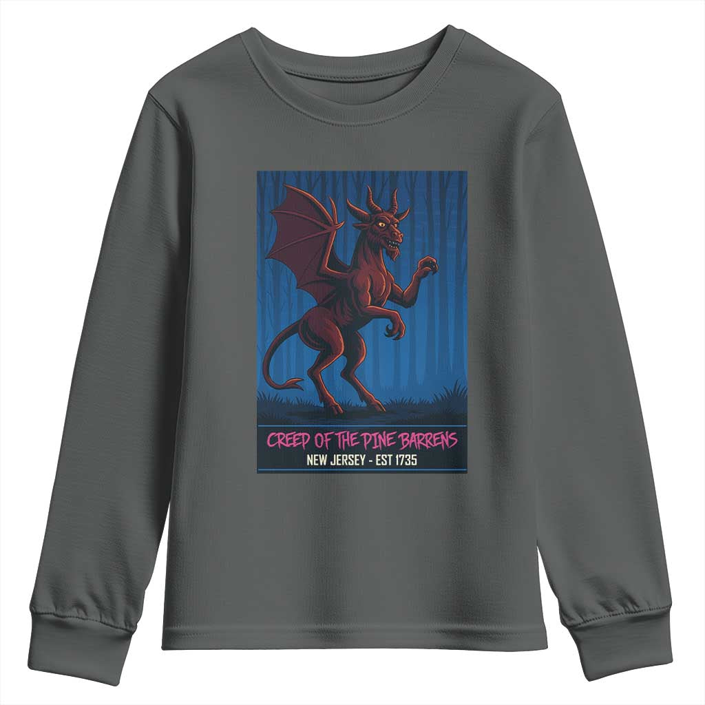 Jersey Devil Youth Sweatshirt Creep Of The Pine Barrens New Jersey Est 1735 TS12 Dark Heather Print Your Wear