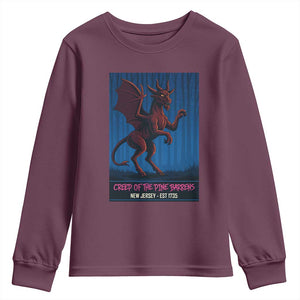 Jersey Devil Youth Sweatshirt Creep Of The Pine Barrens New Jersey Est 1735 TS12 Maroon Print Your Wear