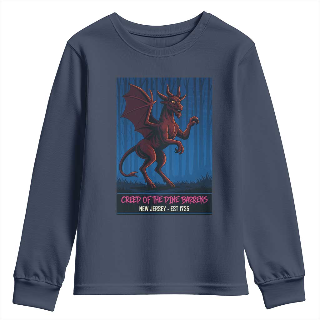 Jersey Devil Youth Sweatshirt Creep Of The Pine Barrens New Jersey Est 1735 TS12 Navy Print Your Wear