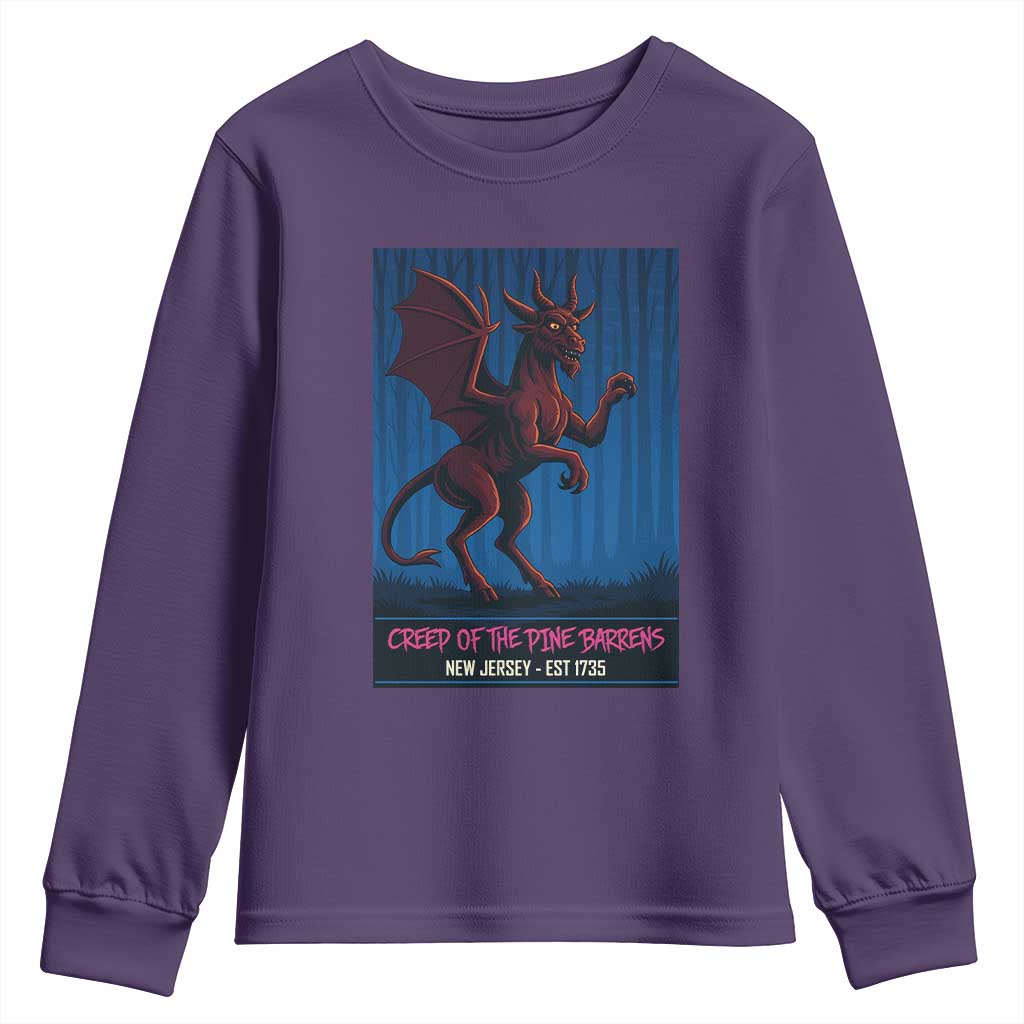 Jersey Devil Youth Sweatshirt Creep Of The Pine Barrens New Jersey Est 1735 TS12 Purple Print Your Wear