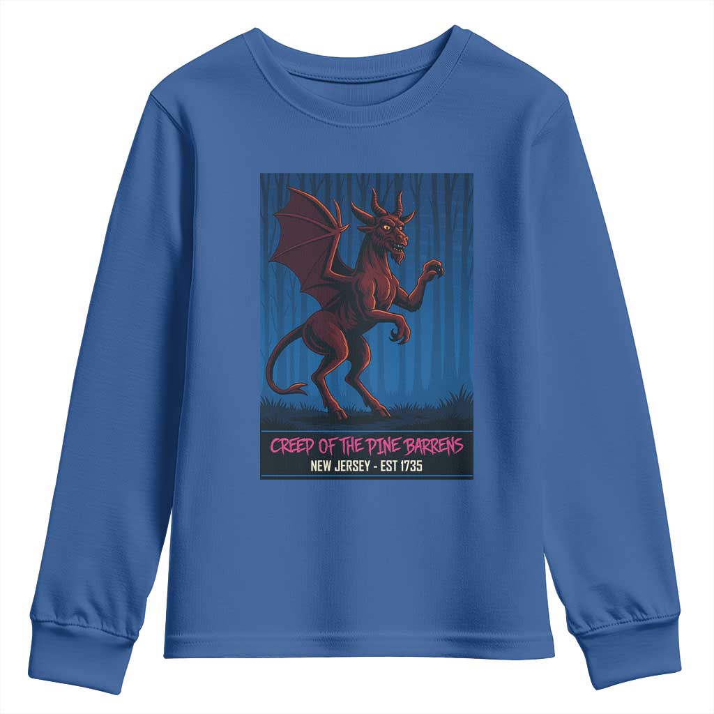 Jersey Devil Youth Sweatshirt Creep Of The Pine Barrens New Jersey Est 1735 TS12 Royal Blue Print Your Wear