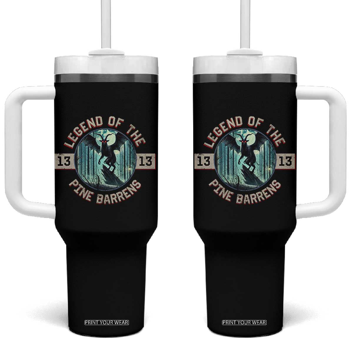 Jersey Devil Tumbler With Handle Cryptid Gift Legend Of The Pine Barrens TS12 One Size: 40 oz Black Print Your Wear