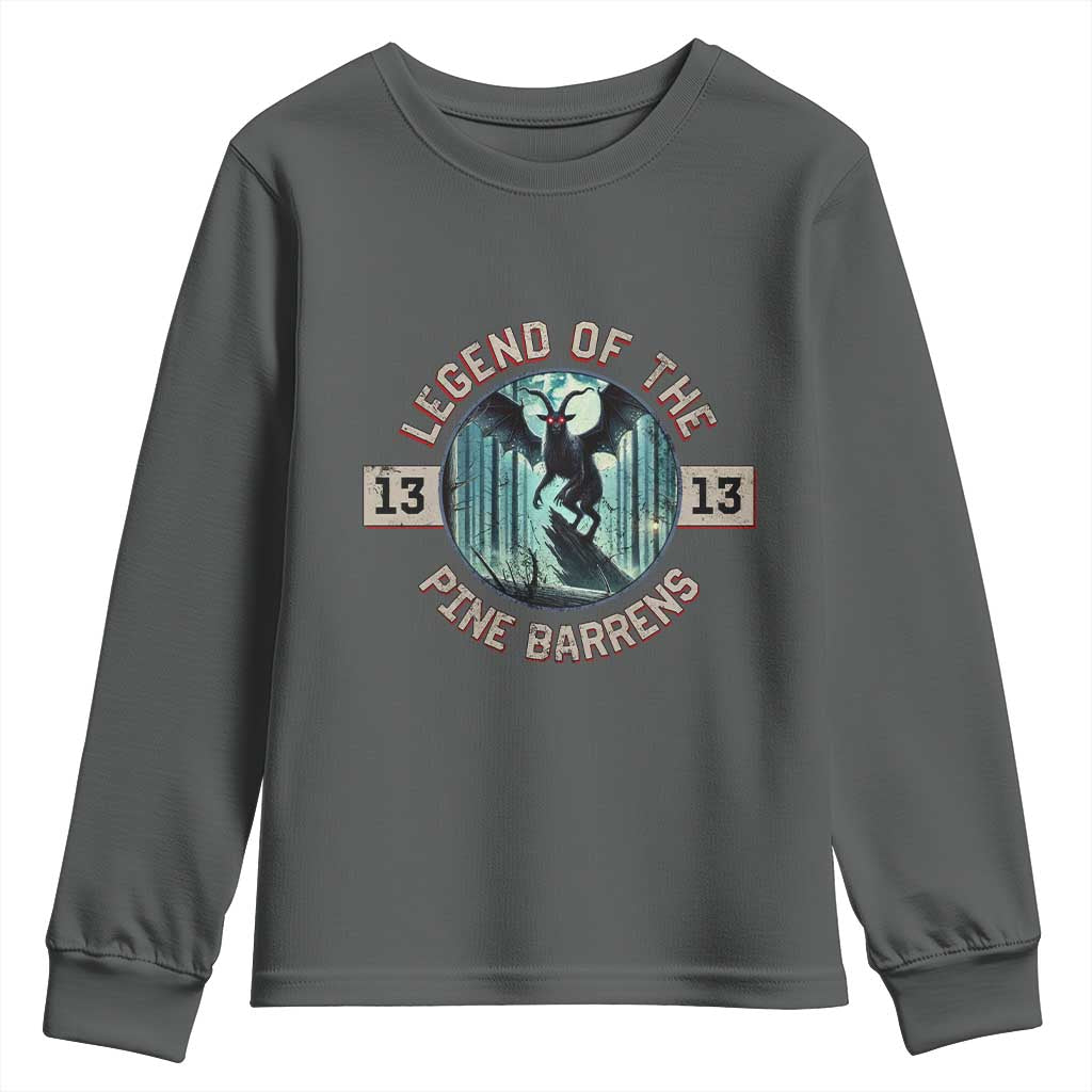 Jersey Devil Youth Sweatshirt Cryptid Gift Legend Of The Pine Barrens TS12 Dark Heather Print Your Wear