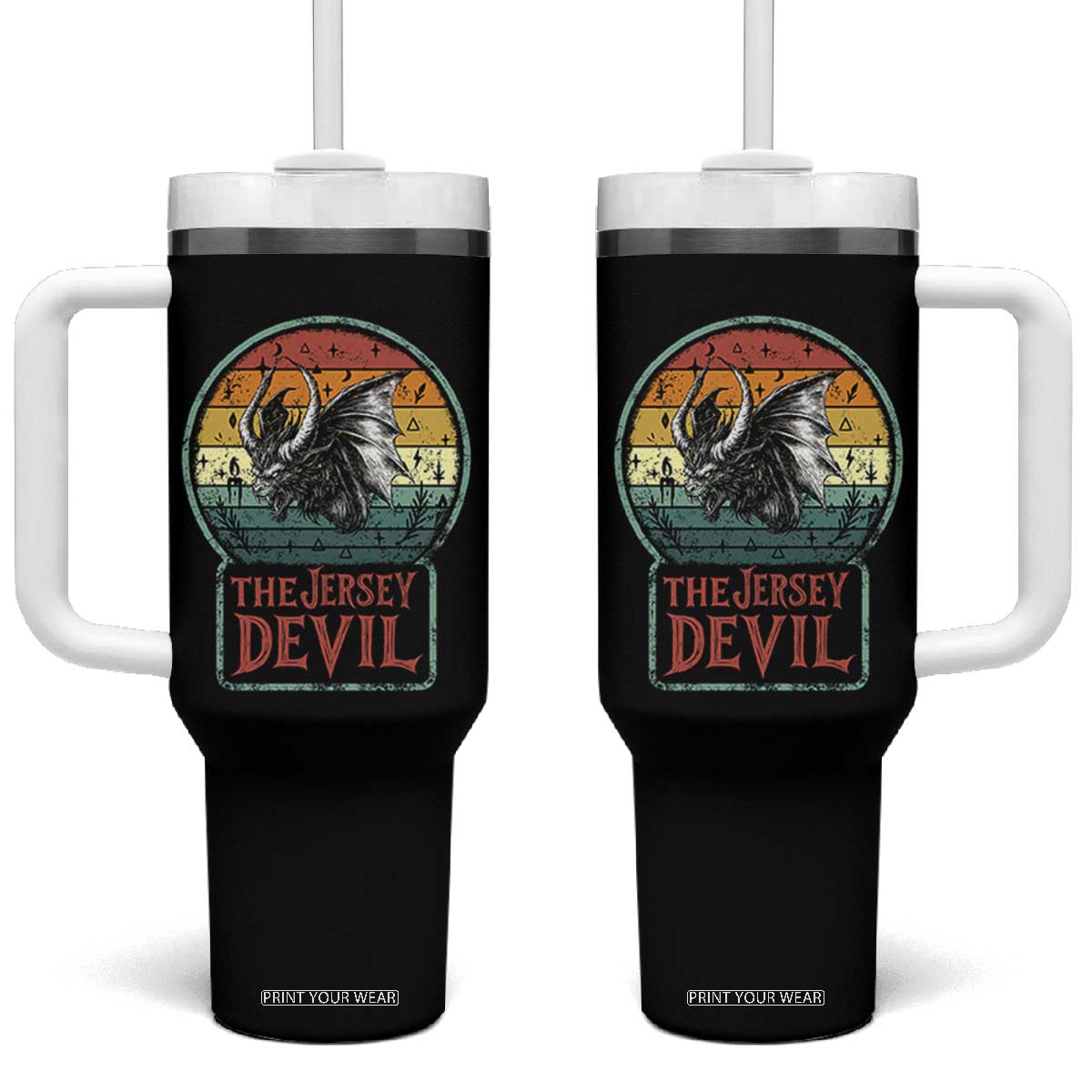The Jersey Devil Tumbler With Handle Retro Vintage New Jersey Cryptid TS12 One Size: 40 oz Black Print Your Wear