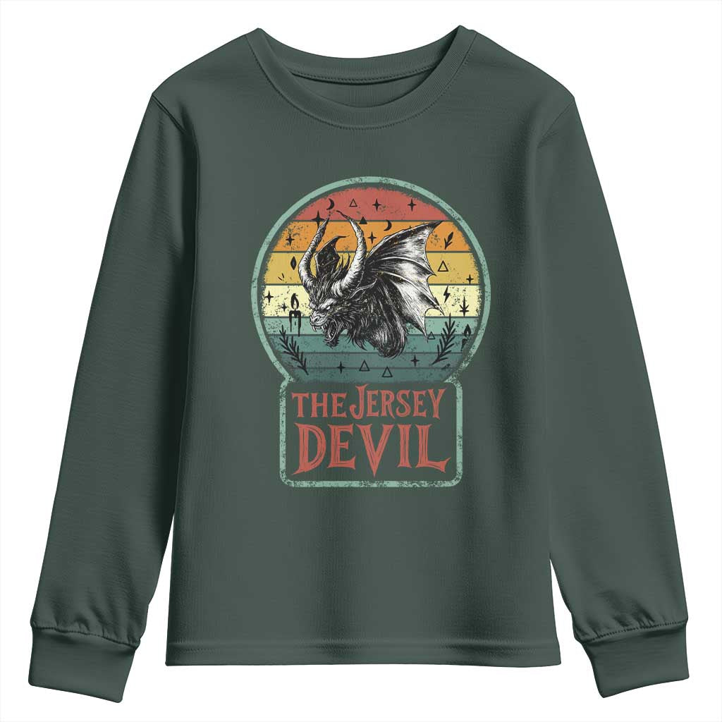 The Jersey Devil Youth Sweatshirt Retro Vintage New Jersey Cryptid TS12 Dark Forest Green Print Your Wear