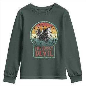 The Jersey Devil Youth Sweatshirt Retro Vintage New Jersey Cryptid TS12 Dark Forest Green Print Your Wear
