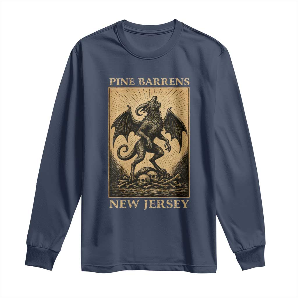 Jersey Devil Long Sleeve Shirt Gothic Horror Gift Pine Barrens New Jersey TS12 Navy Print Your Wear