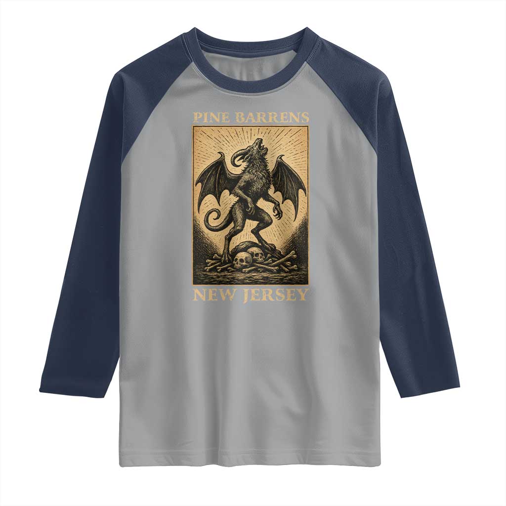 Jersey Devil Raglan Shirt Gothic Horror Gift Pine Barrens New Jersey TS12 Sport Gray Navy Print Your Wear