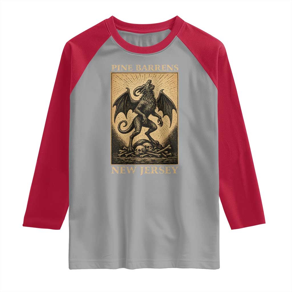 Jersey Devil Raglan Shirt Gothic Horror Gift Pine Barrens New Jersey TS12 Sport Gray Red Print Your Wear