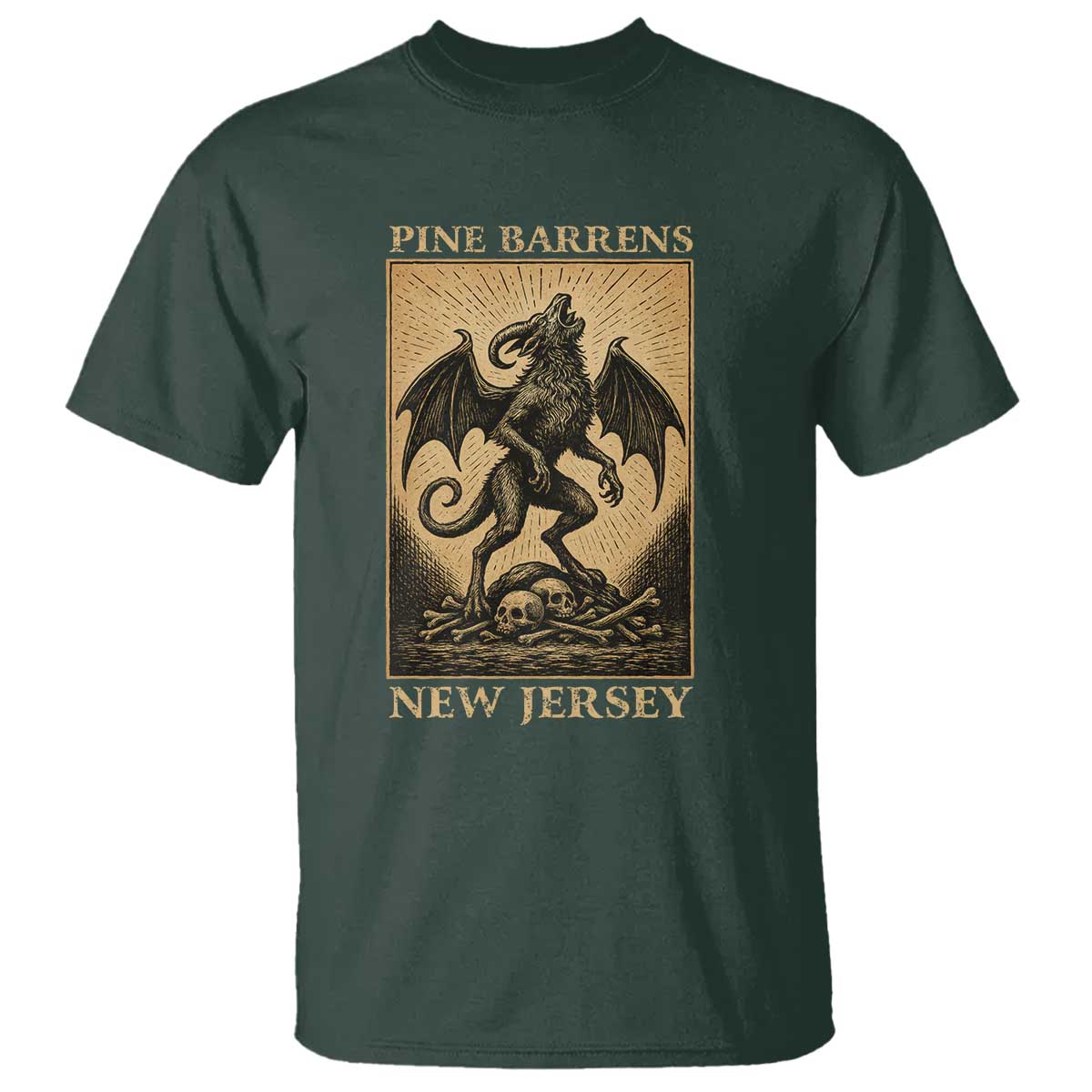 Jersey Devil T Shirt Gothic Horror Gift Pine Barrens New Jersey TS12 Dark Forest Green Print Your Wear