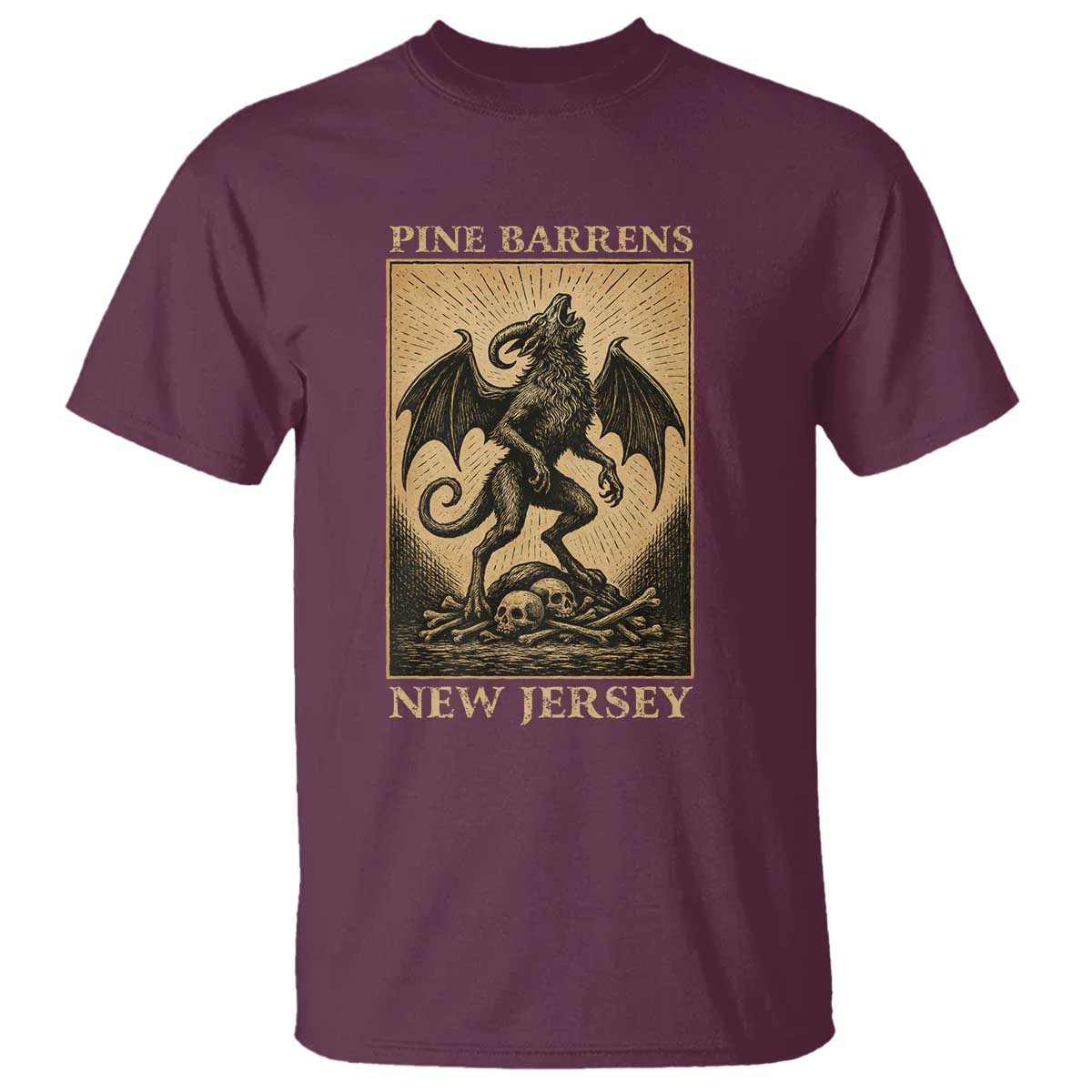 Jersey Devil T Shirt Gothic Horror Gift Pine Barrens New Jersey TS12 Maroon Print Your Wear