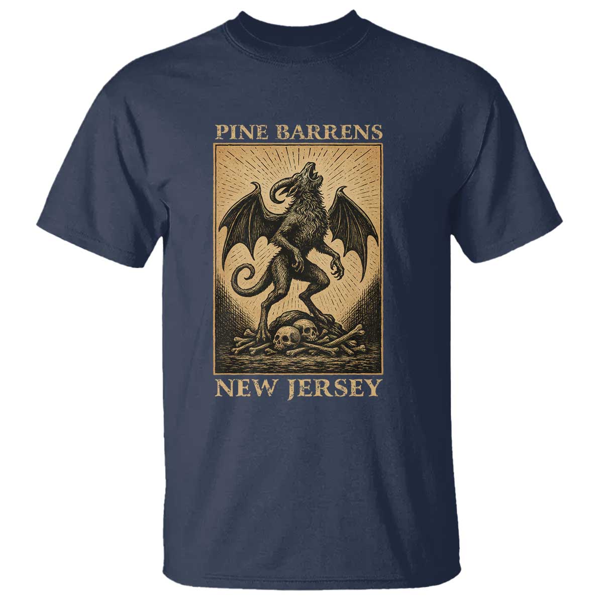 Jersey Devil T Shirt Gothic Horror Gift Pine Barrens New Jersey TS12 Navy Print Your Wear