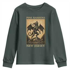 Jersey Devil Youth Sweatshirt Gothic Horror Gift Pine Barrens New Jersey TS12 Dark Forest Green Print Your Wear