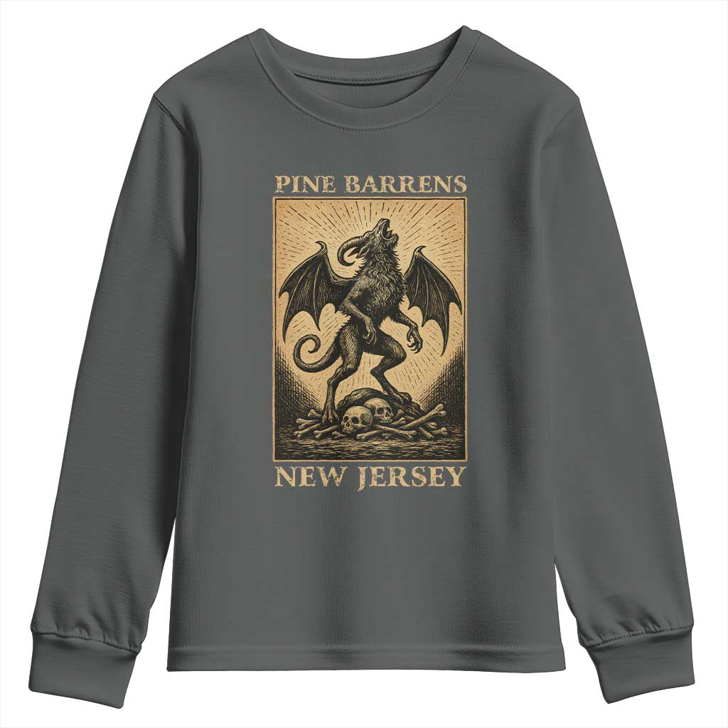Jersey Devil Youth Sweatshirt Gothic Horror Gift Pine Barrens New Jersey TS12 Dark Heather Print Your Wear