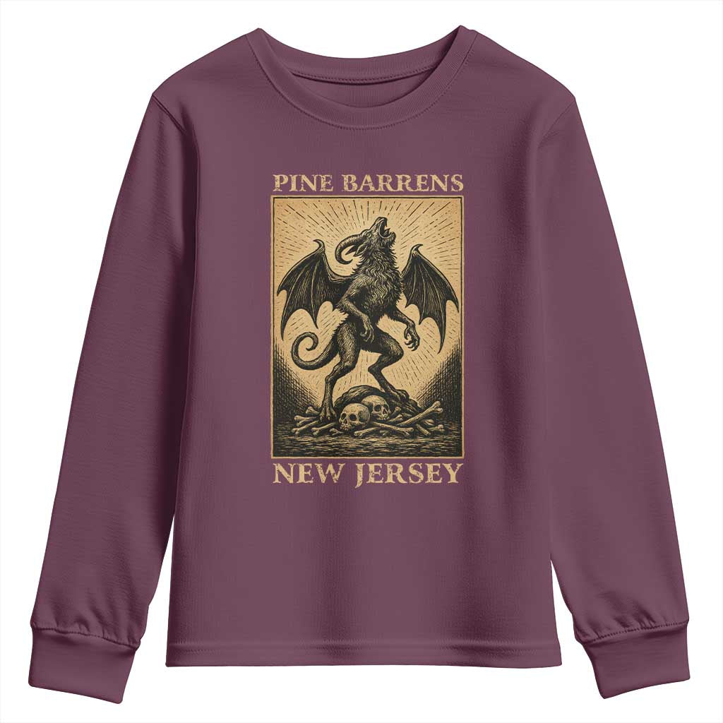 Jersey Devil Youth Sweatshirt Gothic Horror Gift Pine Barrens New Jersey TS12 Maroon Print Your Wear