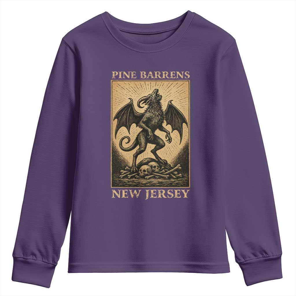 Jersey Devil Youth Sweatshirt Gothic Horror Gift Pine Barrens New Jersey TS12 Purple Print Your Wear