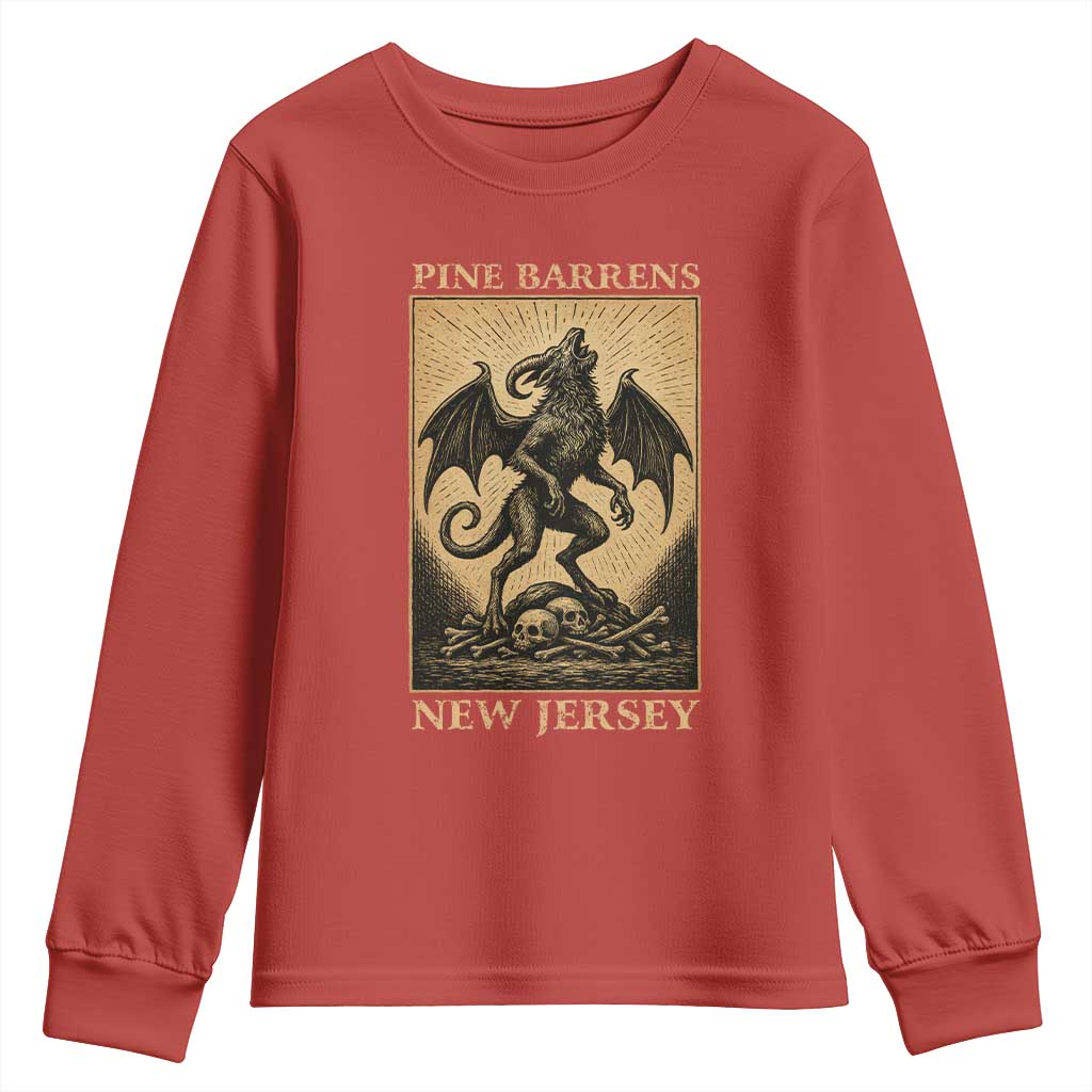 Jersey Devil Youth Sweatshirt Gothic Horror Gift Pine Barrens New Jersey TS12 Red Print Your Wear
