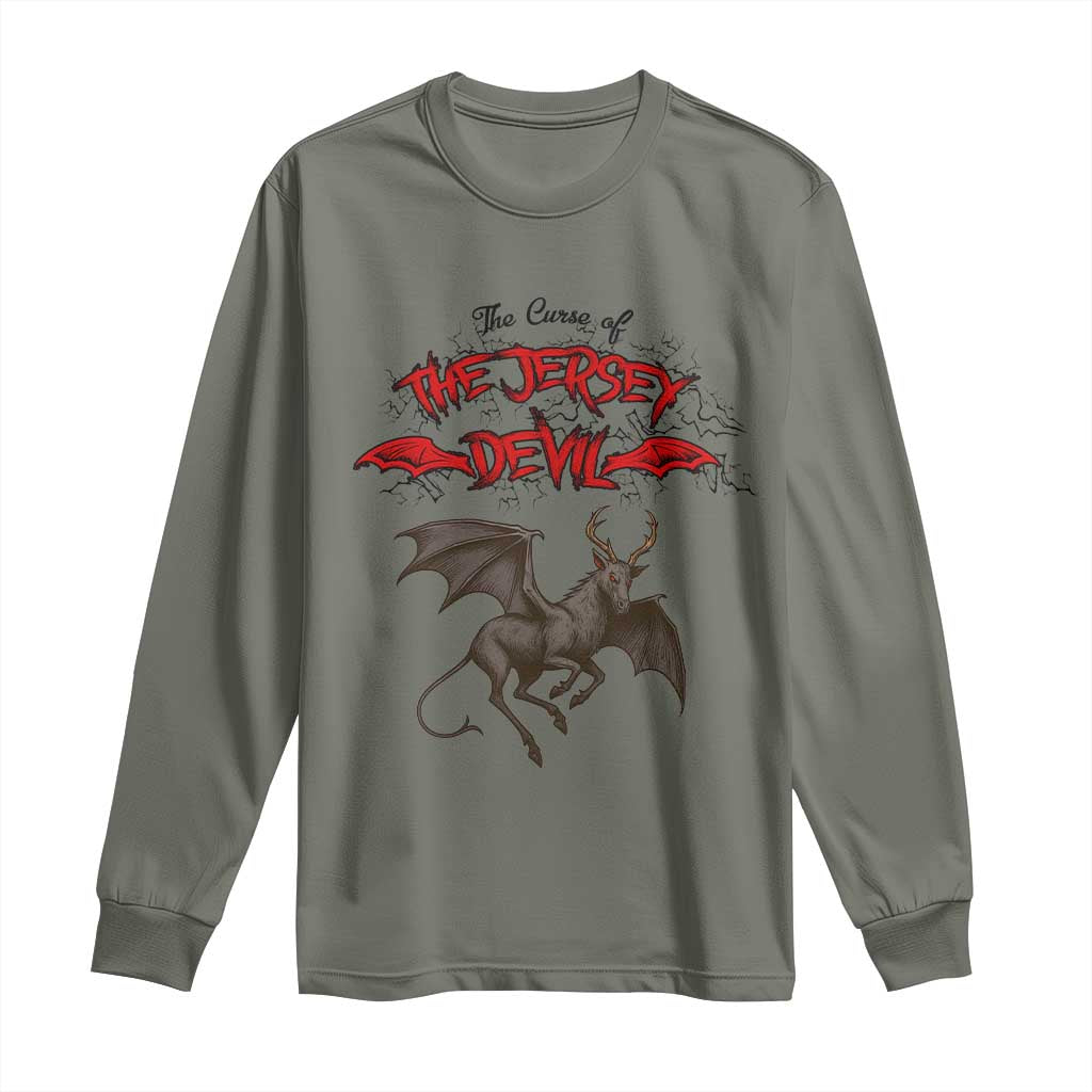 Jersey Devil Long Sleeve Shirt The Curse Of The Cryptid Gothic Horror Gift TS12 Military Green Print Your Wear