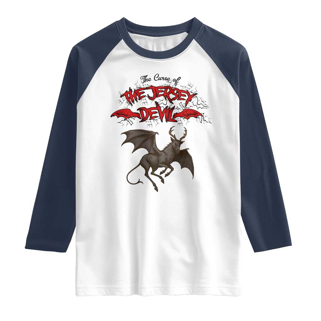 Jersey Devil Raglan Shirt The Curse Of The Cryptid Gothic Horror Gift TS12 White Navy Print Your Wear