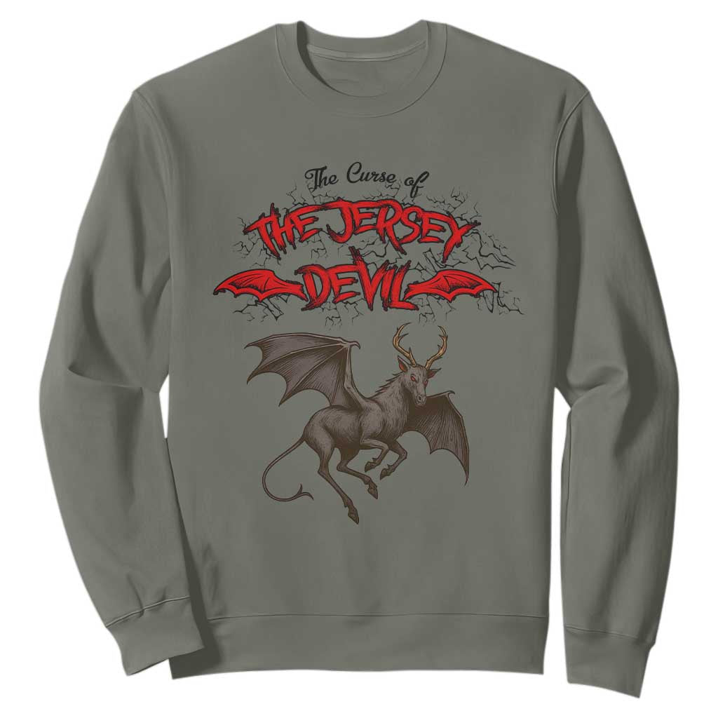 Jersey Devil Sweatshirt The Curse Of The Cryptid Gothic Horror Gift TS12 Military Green Print Your Wear