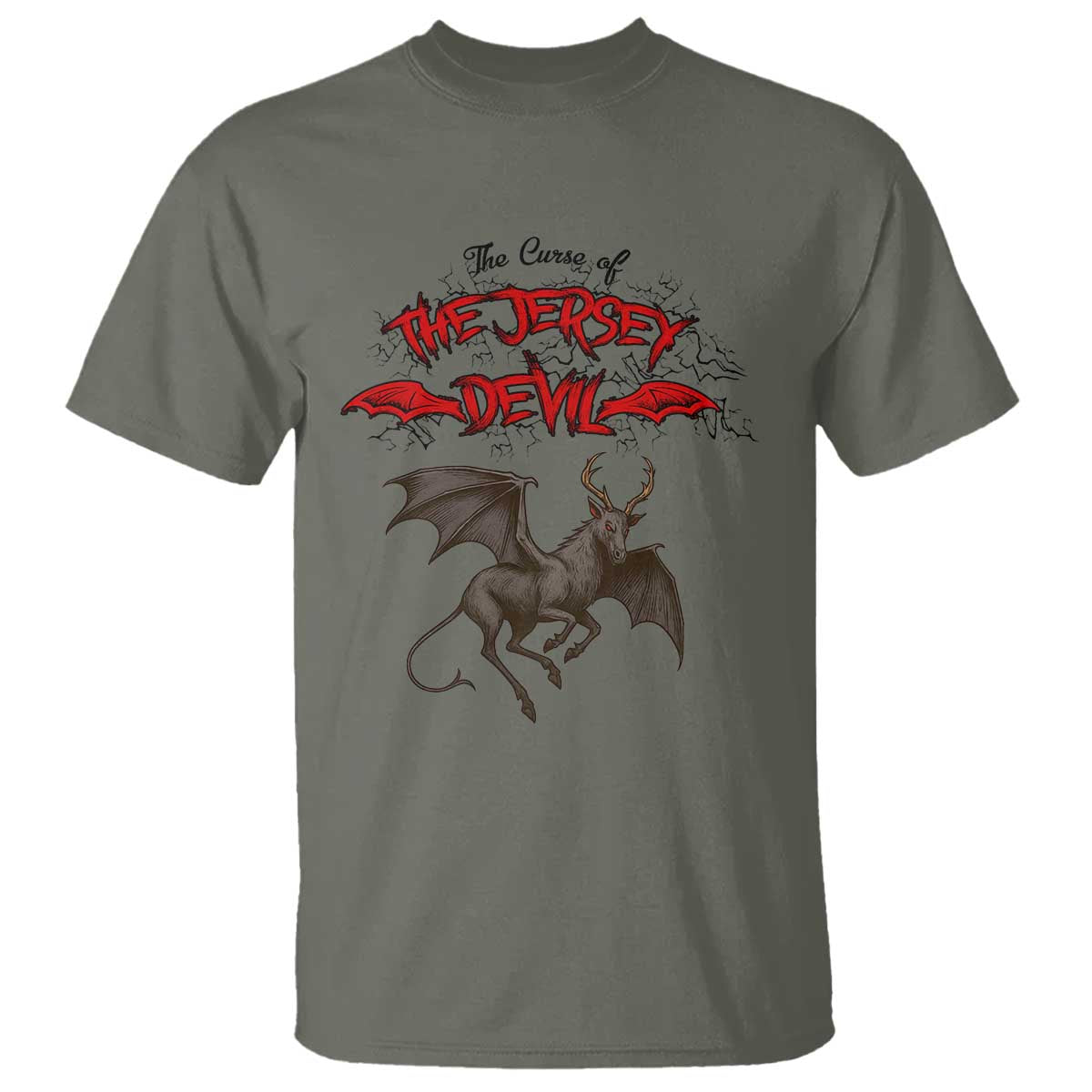 Jersey Devil T Shirt The Curse Of The Cryptid Gothic Horror Gift TS12 Military Green Print Your Wear