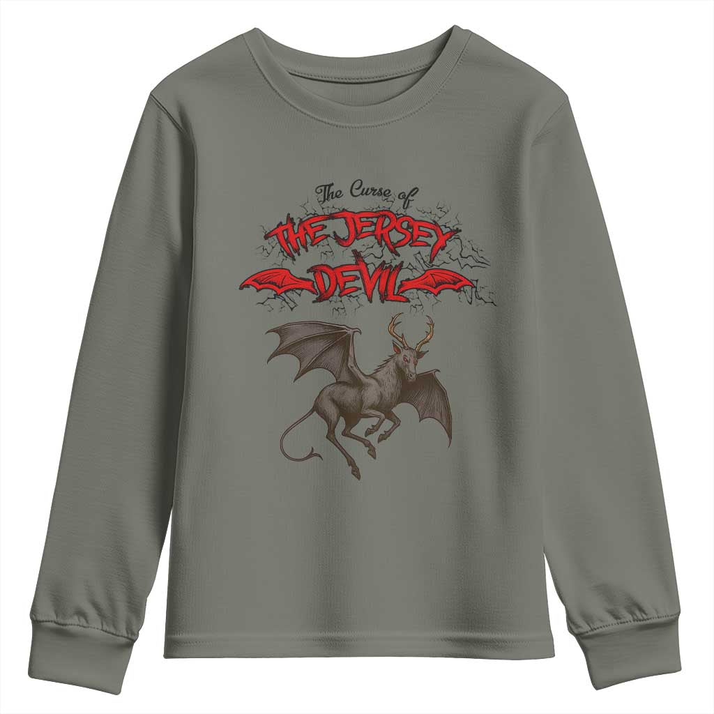 Jersey Devil Youth Sweatshirt The Curse Of The Cryptid Gothic Horror Gift TS12 Military Green Print Your Wear