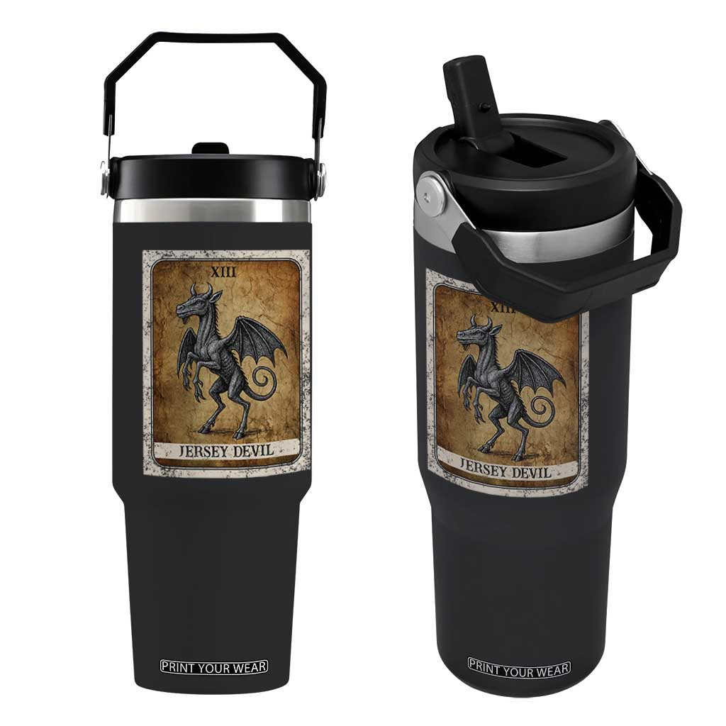 Jersey Devil Flip Straw Tumbler Horror Tarot Card Urban Legends Gift TS12 One Size: 30 oz Black Print Your Wear